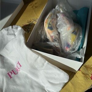 Emilio Pucci multicolor leather, 4 inch metal heels.